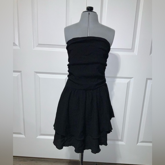 Cider Dresses & Skirts - (Bin 14) Cider, Black Short Ruffled Strapless Dress, Size L